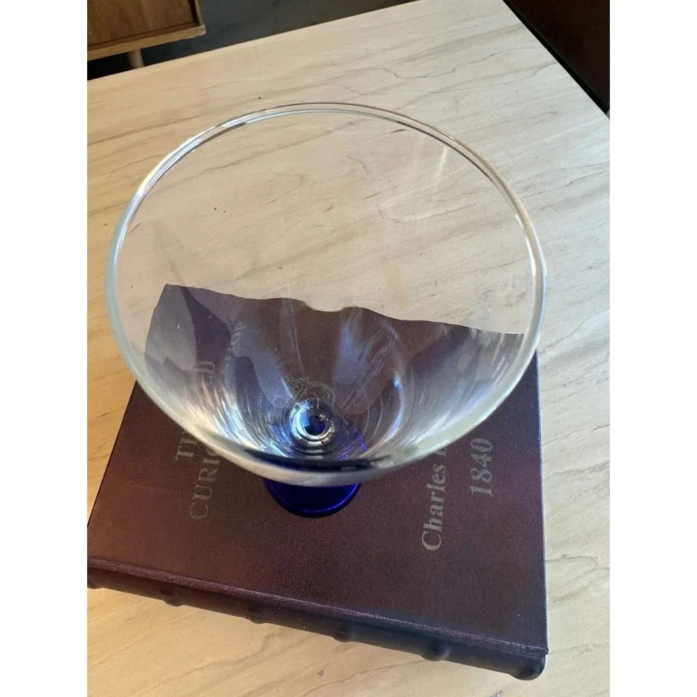 Vintage Sasaki Glass Eon Cobalt Blue Bottom Flute footed Goblets 7.5